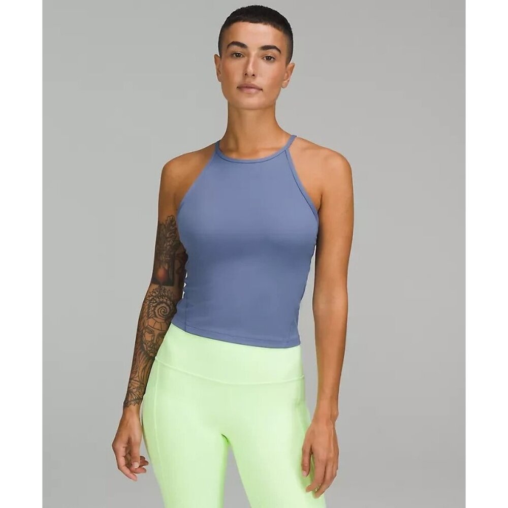 Lululemon Crop Top 10 Lightweight Nigh-Neck Yoga Tank Blue Built-In Shelf-Bra